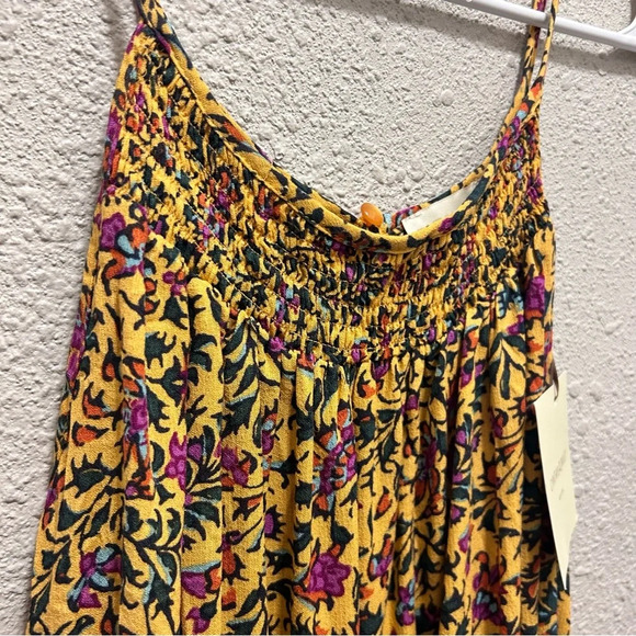 Cynthia Rowley Smocked Neckline Keyhole Back Sleeveless Top Mustard Floral NWT - Picture 3 of 6